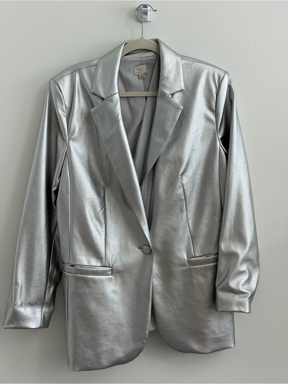 a new day Metallic Silver Faux Leather Blazer